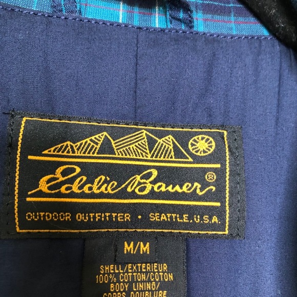 Vintage Eddie Bauer Plaid Blazer 100% Cotton Blue Green Career Preppy Jacket | M - Picture 12 of 16